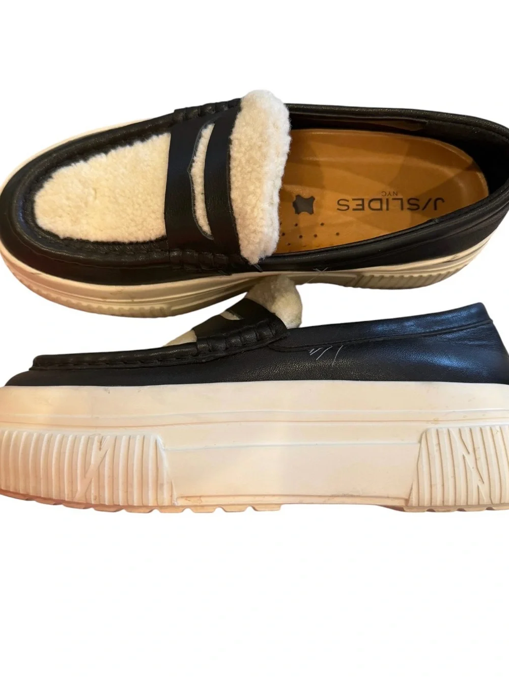 J/ Slides | Women’s Willy Leather Loafer Black and White Platform